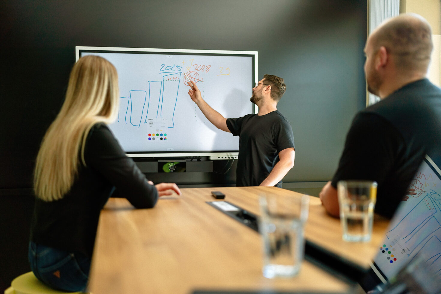 Mitarbeiter präsentiert an Whiteboard